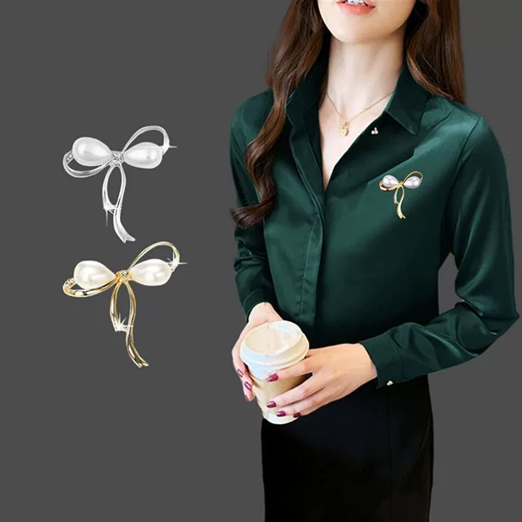 Vintage Gold Color Baroque Bowknot Pearl Brooch Pin Pearl Woman Party Retro Corsage Brooches Accessories A-2138