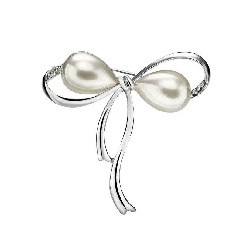 Vintage Gold Color Baroque Bowknot Pearl Brooch Pin Pearl Woman Party Retro Corsage Brooches Accessories A-2138