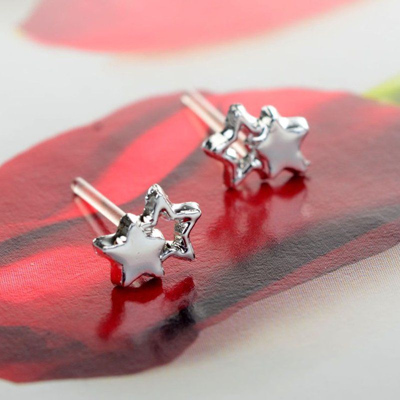 24 Pairs Silver Earrings Cross Heart Star Flower Different Shapes Ear Stud Earrings