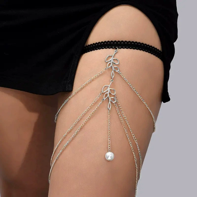 Leg Chain Multi-layer Chain Body Chain Jewelry Thigh Chain Elastic Multi-layer Leaf Leg Chain Female A-1531