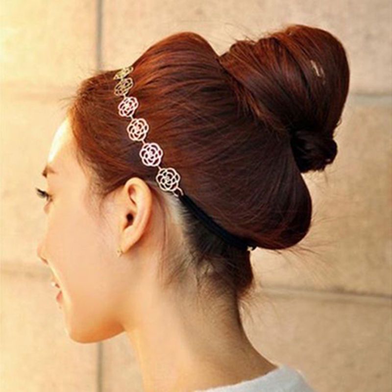 New Fashion Lovely Metallic Women Hollow Rose Flower Elastic Hair Head Band Headband Headwear Accessories A-85