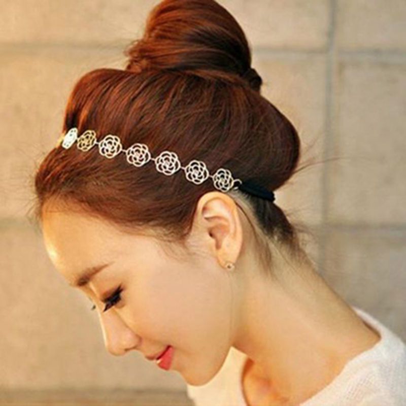 New Fashion Lovely Metallic Women Hollow Rose Flower Elastic Hair Head Band Headband Headwear Accessories A-85