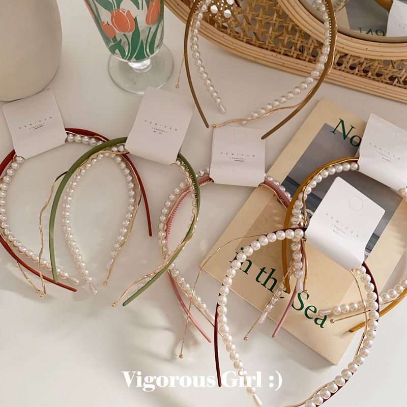 Spring Match Japanese Candy Color Hair Band Combination Pearl Head Band Ins Wave Hair Card Wild Hair Accessory A-601