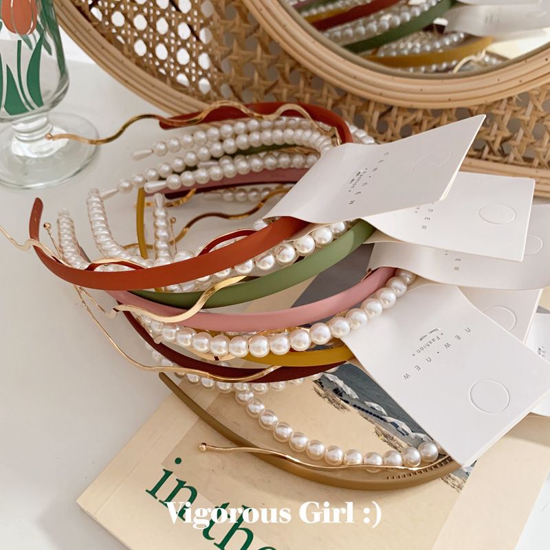 Spring Match Japanese Candy Color Hair Band Combination Pearl Head Band Ins Wave Hair Card Wild Hair Accessory A-601
