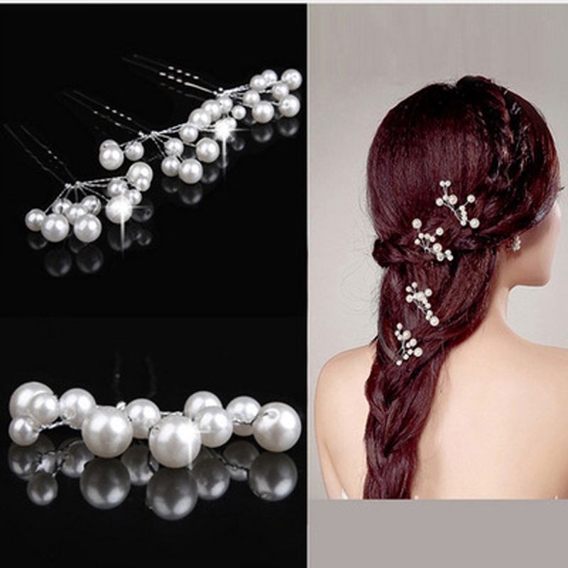 5pcs Women Girls Fashion Hairpins Simulate Pearl Wedding Bridal Hair Pins Styling Tools Decoration Headwear Hair Clip Braiding A-73