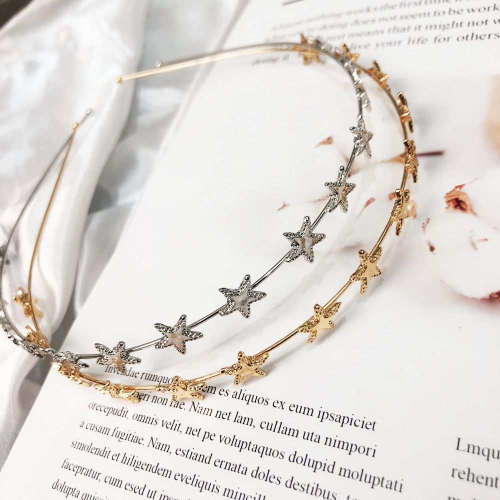 Fashion Gold Sliver Metal Star Hairband for Women Sweet Wedding Hair Accessories Tiara Elegant Girls Headband Headwear A-1585