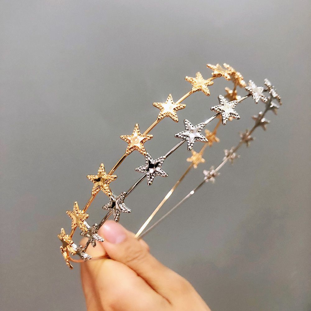 Fashion Gold Sliver Metal Star Hairband for Women Sweet Wedding Hair Accessories Tiara Elegant Girls Headband Headwear A-1585