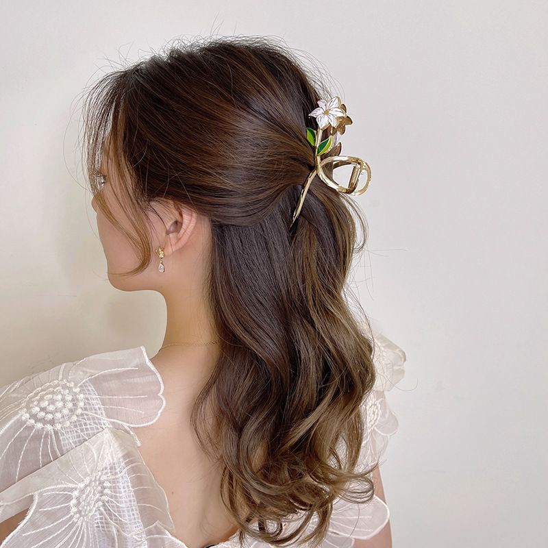 New Women Metal Hair Claw Elegant Gold Flowers Hair Clips Barrette Crab Headband Ponytail Clip Headwear hair accessories tiara A-1613