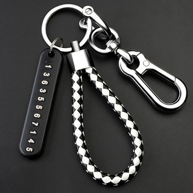 Anti-lost Car Keychain Phone Number Card Keyring Leather Bradied Rope Auto Vehicle Key Chain Holder Accessories Gift  E-900