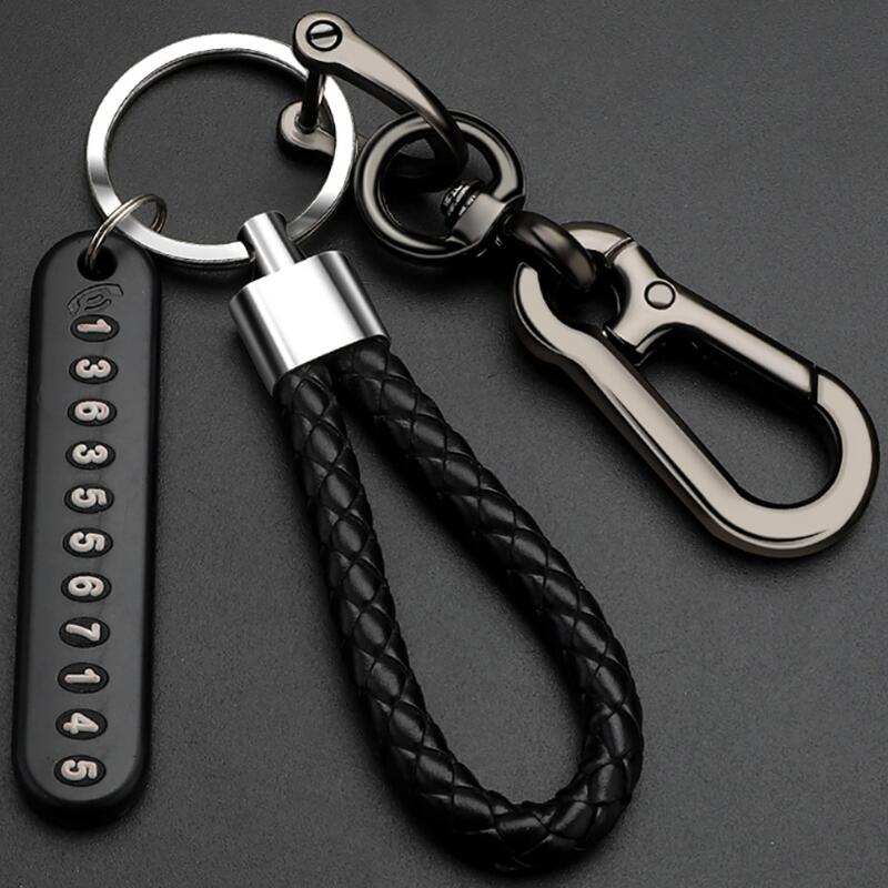 Anti-lost Car Keychain Phone Number Card Keyring Leather Bradied Rope Auto Vehicle Key Chain Holder Accessories Gift  E-900