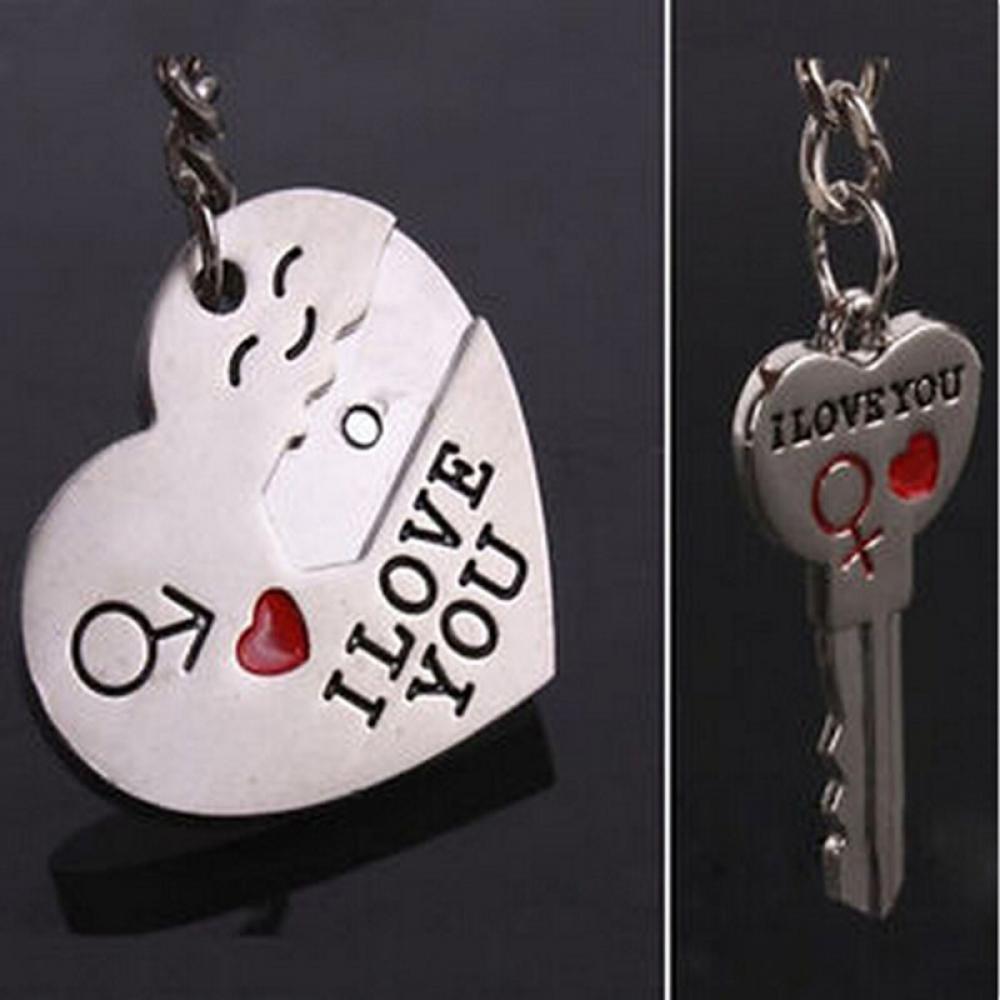 "I Love You" in Heart Arrow + Key lock Couple Key Chain Ring Keyring Keyfob Lover Gift A--17