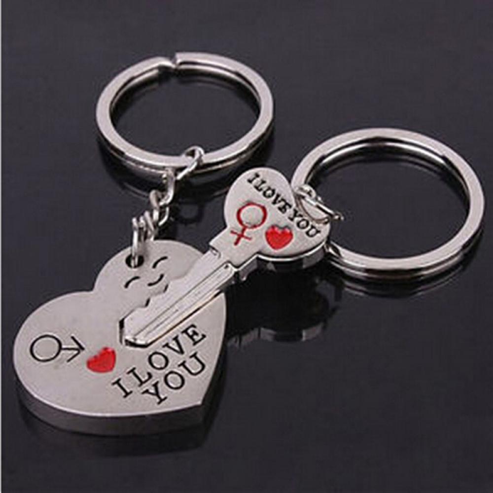 "I Love You" in Heart Arrow + Key lock Couple Key Chain Ring Keyring Keyfob Lover Gift A--17