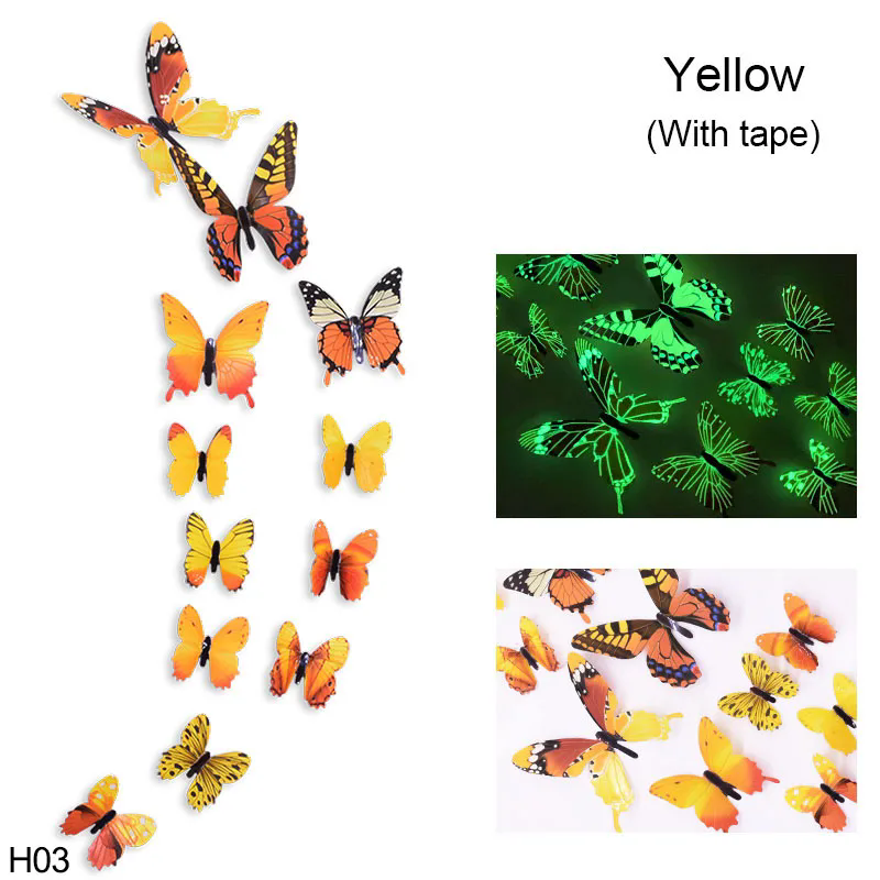 12 Luminous 3D Butterfly Wall Sticker for Kids Bedroom Home Living Room Fridge Wall Decal Glow in Dark Wallpaper Decoration D4-6-3