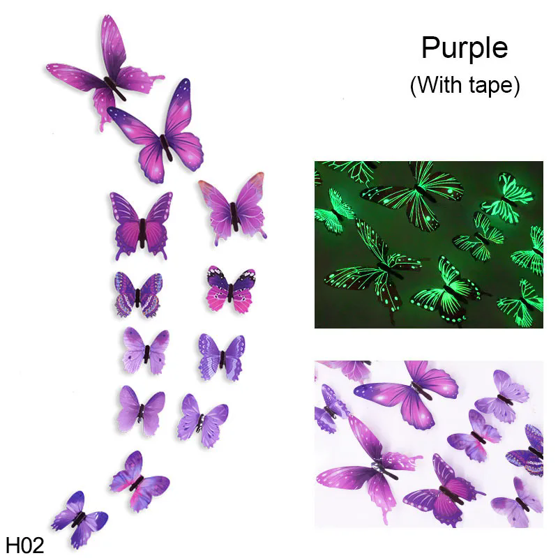 12 Luminous 3D Butterfly Wall Sticker for Kids Bedroom Home Living Room Fridge Wall Decal Glow in Dark Wallpaper Decoration D4-6-3