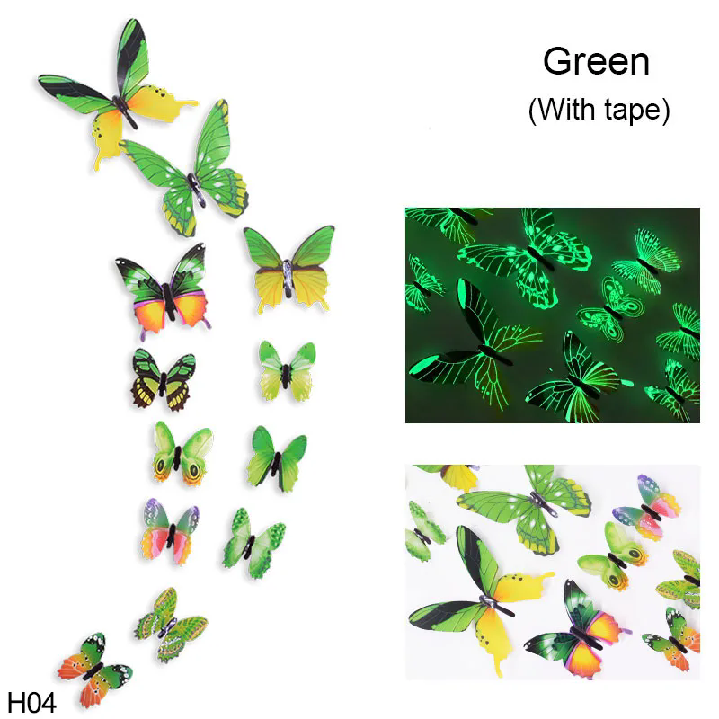 12 Luminous 3D Butterfly Wall Sticker for Kids Bedroom Home Living Room Fridge Wall Decal Glow in Dark Wallpaper Decoration D4-6-3