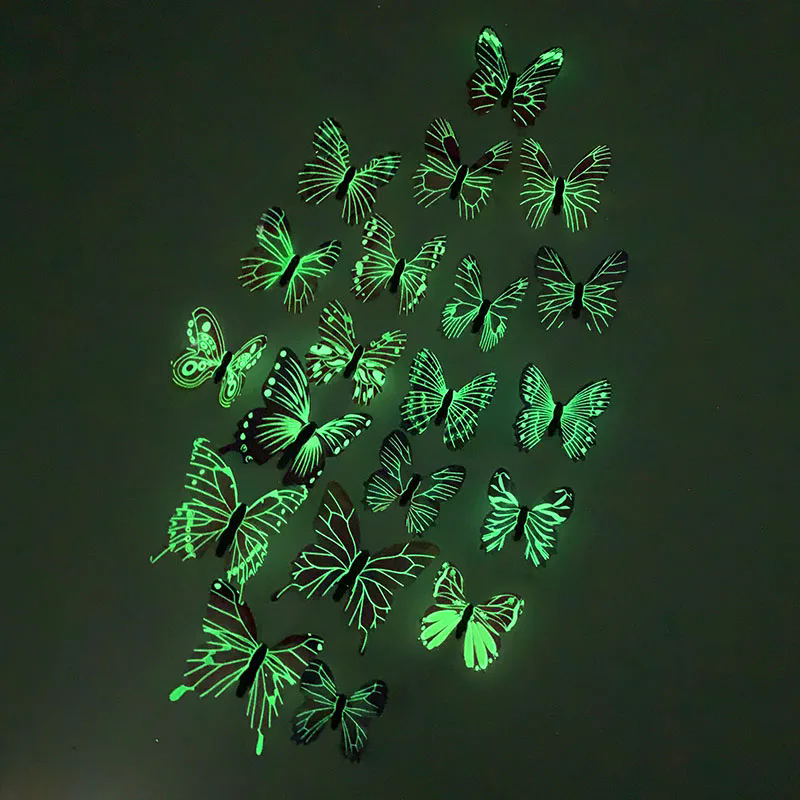 12 Luminous 3D Butterfly Wall Sticker for Kids Bedroom Home Living Room Fridge Wall Decal Glow in Dark Wallpaper Decoration D4-6-3