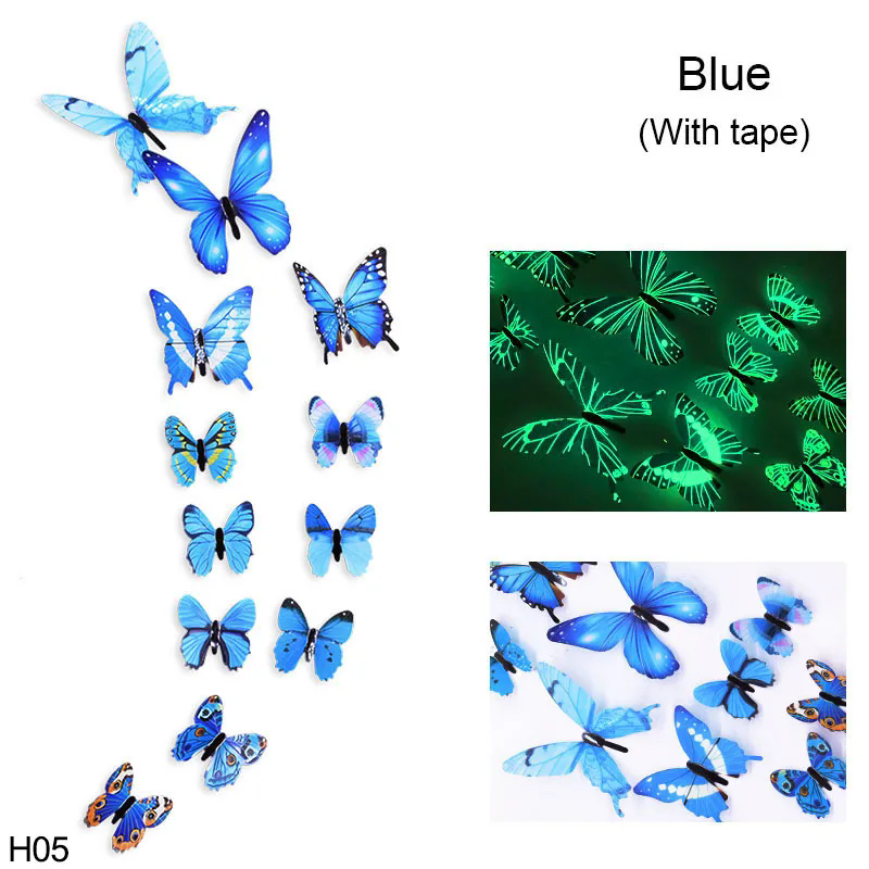 12 Luminous 3D Butterfly Wall Sticker for Kids Bedroom Home Living Room Fridge Wall Decal Glow in Dark Wallpaper Decoration D4-6-3