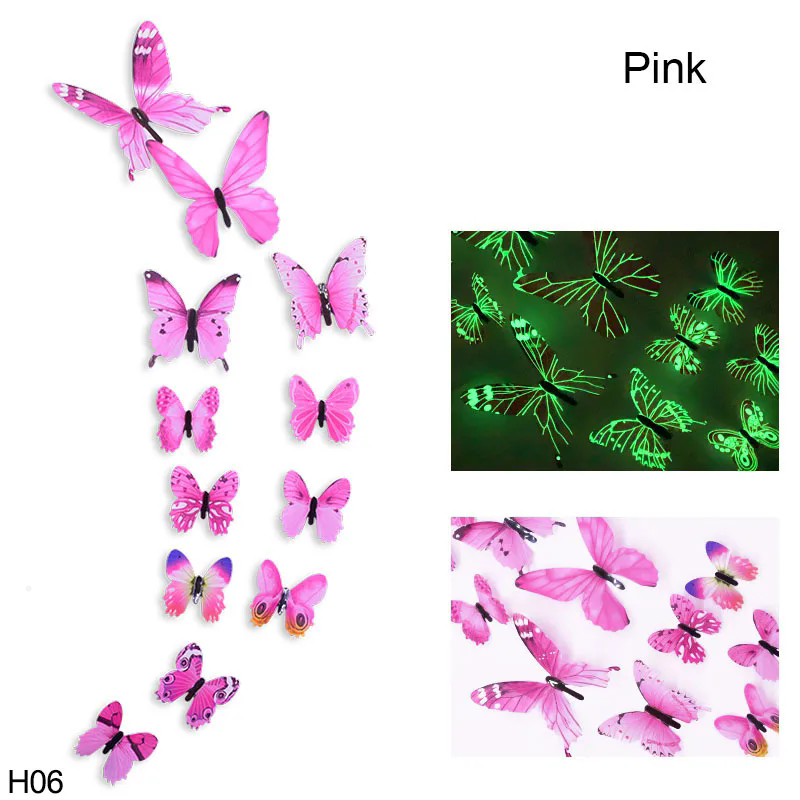 12 Luminous 3D Butterfly Wall Sticker for Kids Bedroom Home Living Room Fridge Wall Decal Glow in Dark Wallpaper Decoration D4-6-3
