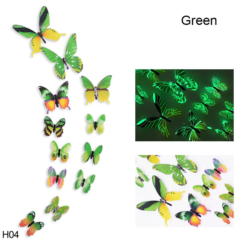 12 Luminous 3D Butterfly Wall Sticker for Kids Bedroom Home Living Room Fridge Wall Decal Glow in Dark Wallpaper Decoration D4-6-3