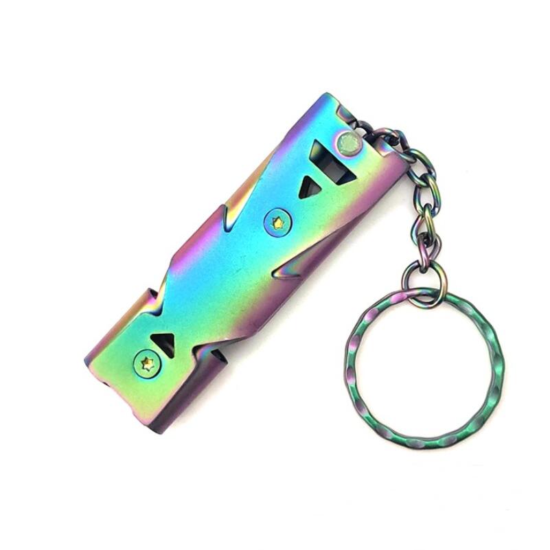 Outdoors High Decibel Portable Keychain Whistle Stainless Steel Double Pipe Emergency Survival Whistle Multifunction Tools  E-1078
