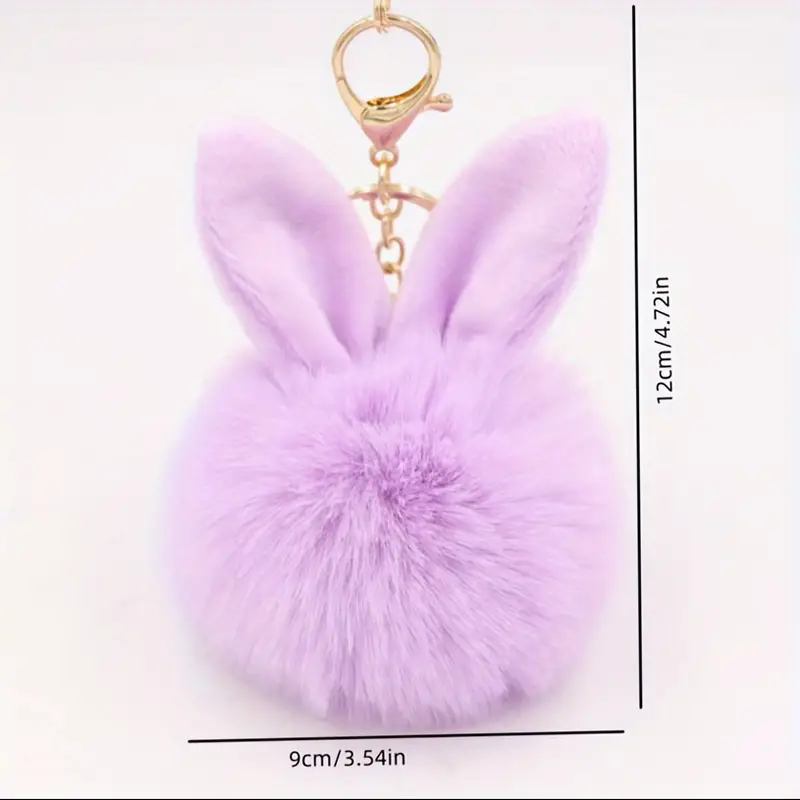 1pc Rabbit Ears Fur Ball Keyring For Men, Fluffy Fur Ball Keychain For Car Keyring, Student Bag Accessory A-1