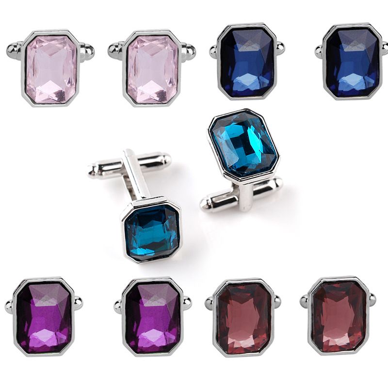 New Fashion All-match Luxury Men's Cufflinks High Quality Shirts Cuff Links Business Colorful Glass Diamond Cuff Buttons & A-1321