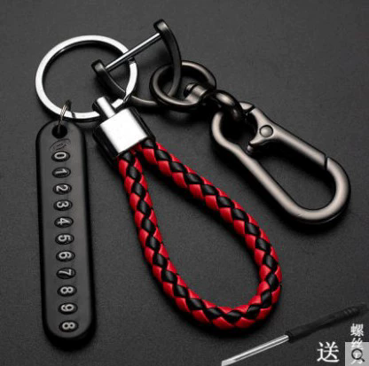 Anti-lost Car Keychain Phone Number Card Keyring Leather Bradied Rope Auto Vehicle Key Chain Holder Accessories Gift  E-900