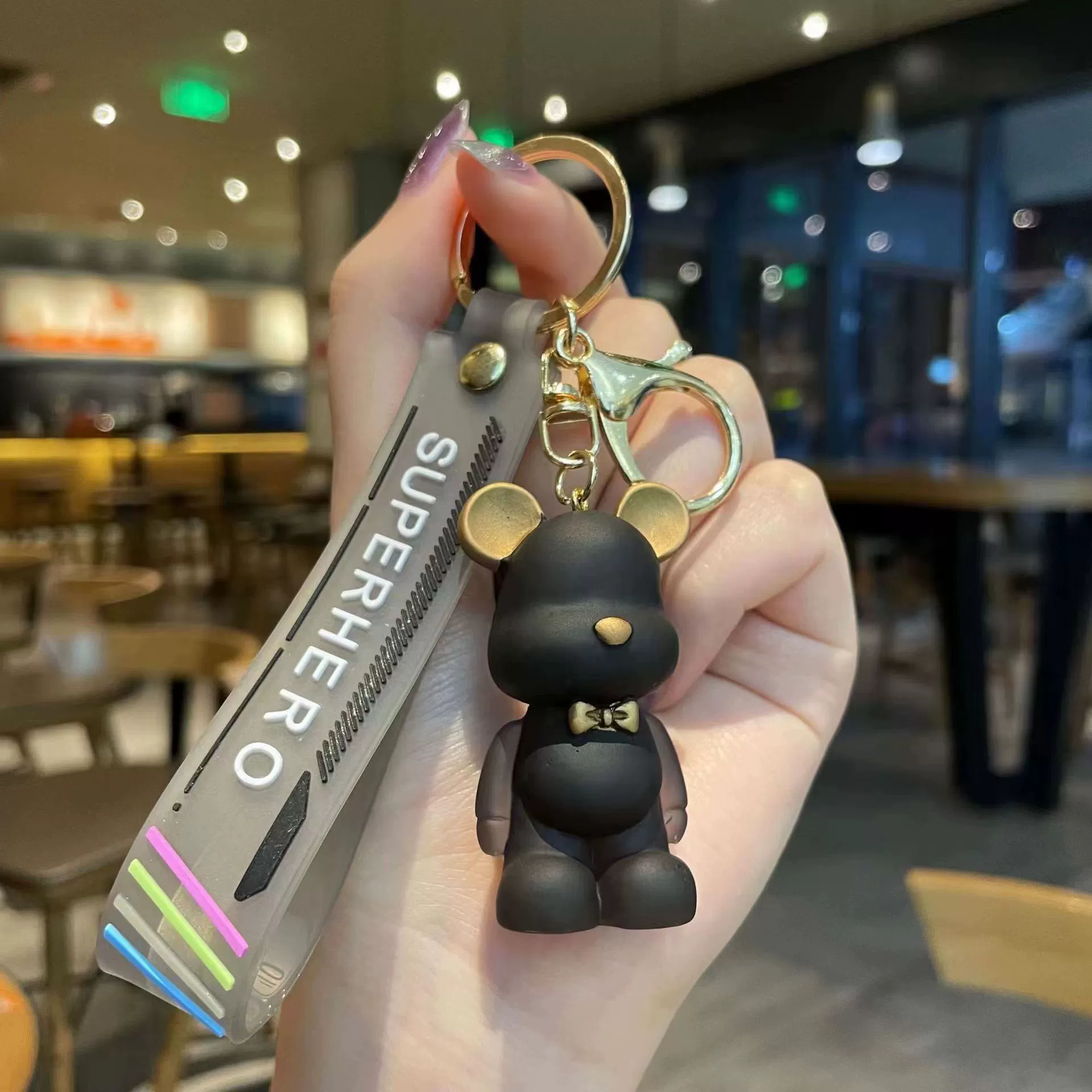 1PC Crystal Bow Tie Bear Key Chain Cute Fun Car Key Chain Bag Pendant Creative Couple E-1113