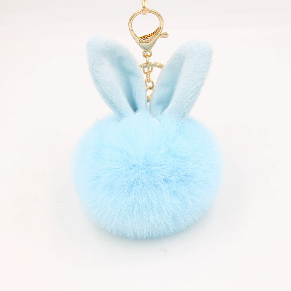 1pc Rabbit Ears Fur Ball Keyring For Men, Fluffy Fur Ball Keychain For Car Keyring, Student Bag Accessory A-1