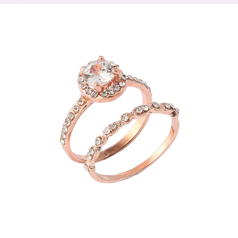 Female Square Ring Set Luxury Rose Gold Filled Crystal Zircon Ring Wedding Band Promise Engagement Rings For Women Jewelry Gifts JZT-87