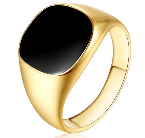 Vintage Men's Classic Punk Ring Imitation Black Enamel Black Stone Gold-plated Silver Black Enamel Ring A-1046