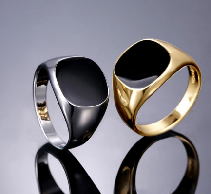 Vintage Men's Classic Punk Ring Imitation Black Enamel Black Stone Gold-plated Silver Black Enamel Ring A-1046