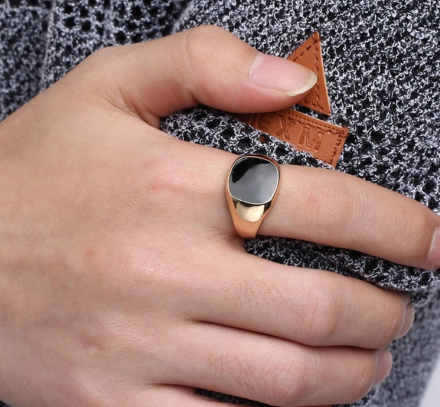 Vintage Men's Classic Punk Ring Imitation Black Enamel Black Stone Gold-plated Silver Black Enamel Ring A-1046