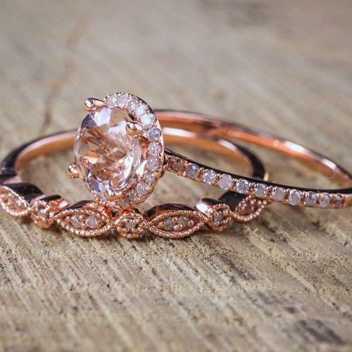 Female Square Ring Set Luxury Rose Gold Filled Crystal Zircon Ring Wedding Band Promise Engagement Rings For Women Jewelry Gifts JZT-87