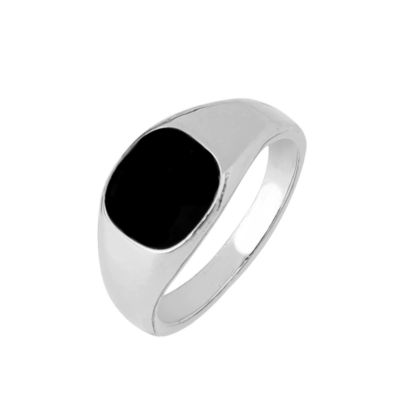 Vintage Men's Classic Punk Ring Imitation Black Enamel Black Stone Gold-plated Silver Black Enamel Ring A-1046