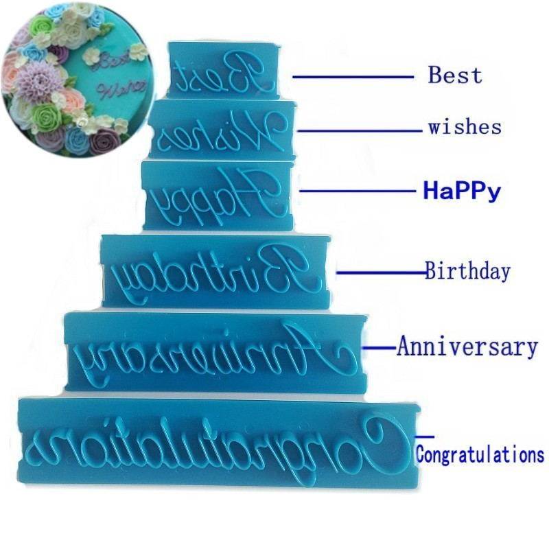 6pcs/set Letters Plastic Cookie Cutter Cake Mold Biscuit Stamp Fondant Cake Decorating Tools Happy Birthday Best Wishes J--65