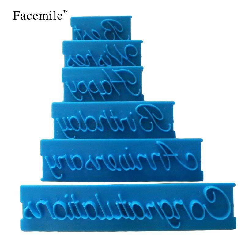 6pcs/set Letters Plastic Cookie Cutter Cake Mold Biscuit Stamp Fondant Cake Decorating Tools Happy Birthday Best Wishes J--65