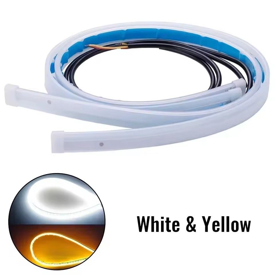 1pc 60CM LED DRL Car Daytime Running Light Flexible Waterproof Strip Auto Headlights White Turn Signal Yellow Brake Flow Lights 12V