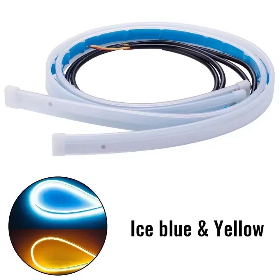 1pc 60CM LED DRL Car Daytime Running Light Flexible Waterproof Strip Auto Headlights White Turn Signal Yellow Brake Flow Lights 12V