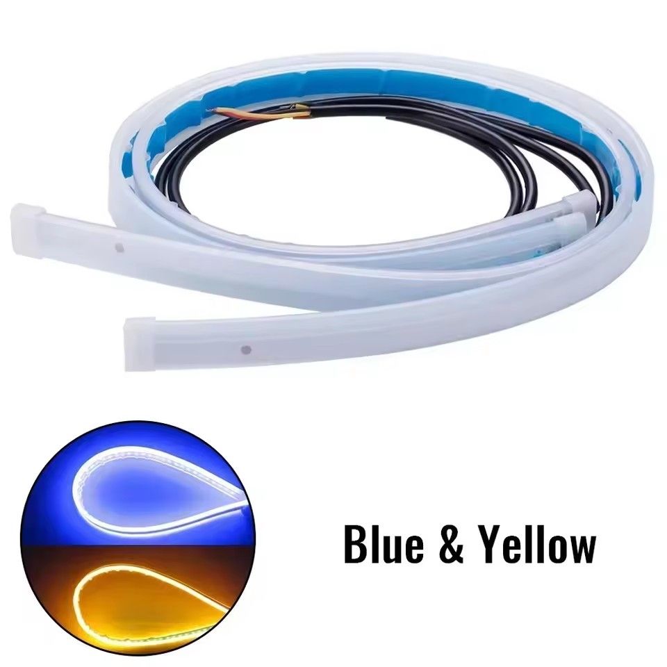1pc 60CM LED DRL Car Daytime Running Light Flexible Waterproof Strip Auto Headlights White Turn Signal Yellow Brake Flow Lights 12V