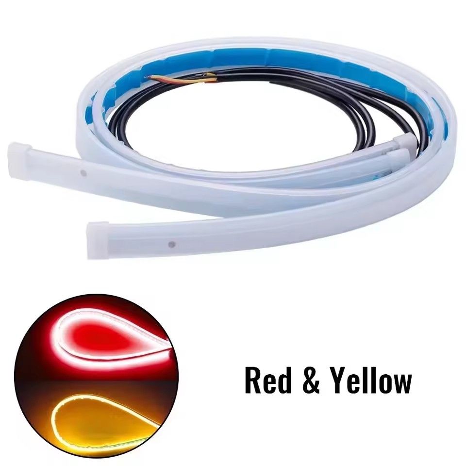 1pc 60CM LED DRL Car Daytime Running Light Flexible Waterproof Strip Auto Headlights White Turn Signal Yellow Brake Flow Lights 12V