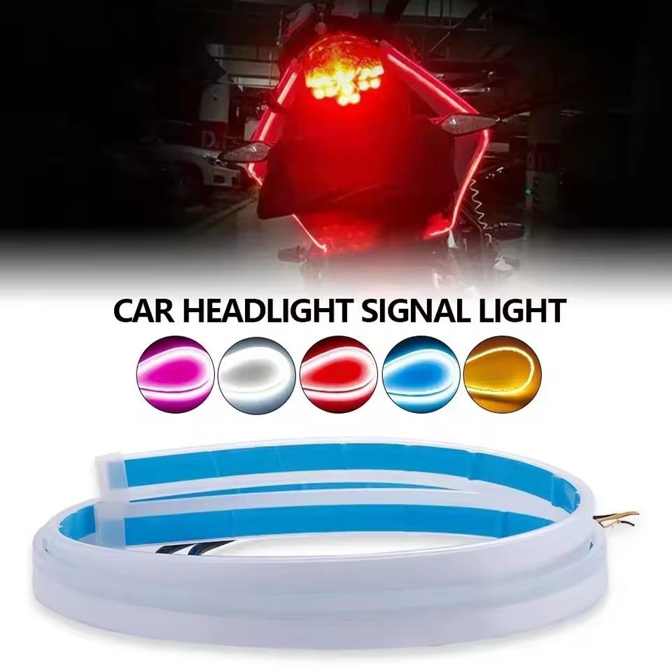 1pc 60CM LED DRL Car Daytime Running Light Flexible Waterproof Strip Auto Headlights White Turn Signal Yellow Brake Flow Lights 12V
