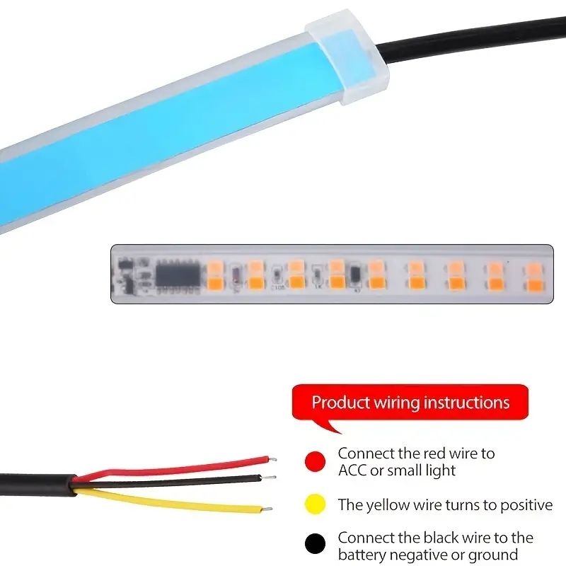 1pc 60CM LED DRL Car Daytime Running Light Flexible Waterproof Strip Auto Headlights White Turn Signal Yellow Brake Flow Lights 12V