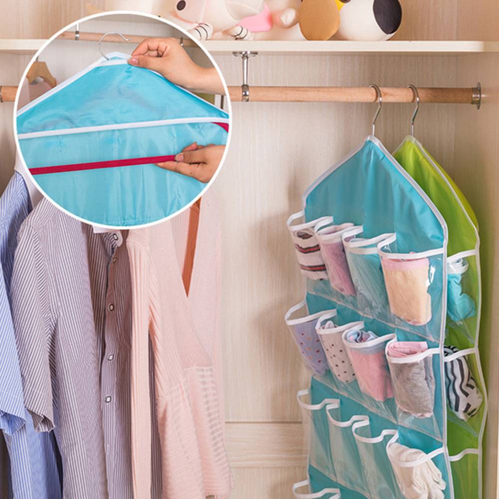 Multifunction 16 Pockets Socks Shoe Toy Underwear Sorting Storage Bag Door Wall Hanging Closet Organizer J--85