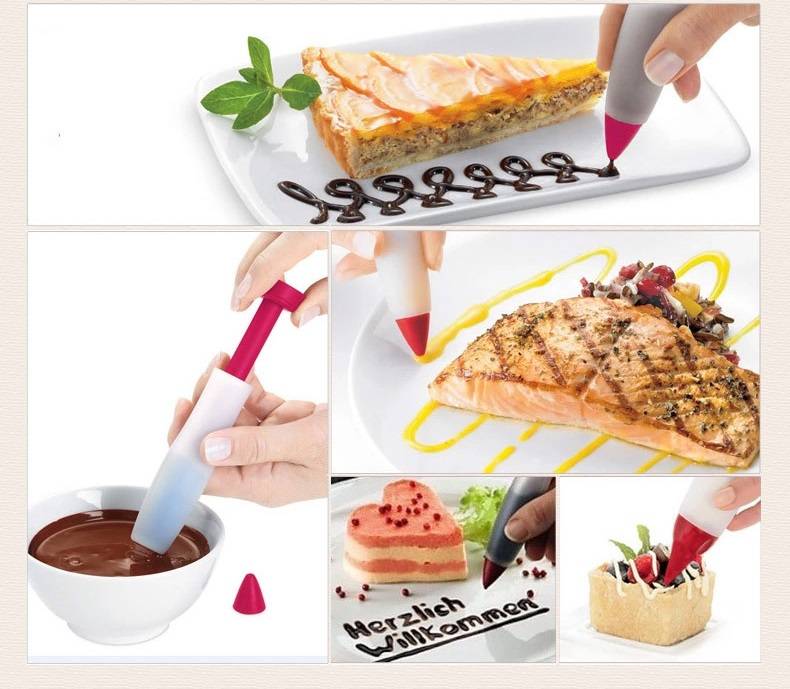 Silicone Food Writing Pen Chocolate Decorating Tools Cake Mold Cream Cup,cookie Icing Piping Pastry Nozzles Kitchen Accessories D1--2