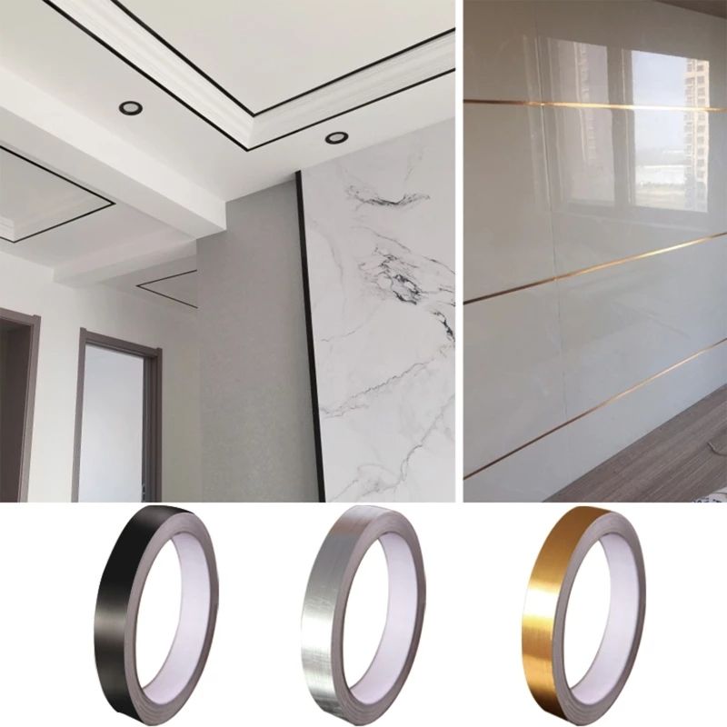 1CM*50M Silver Gold Adhesive Floor Tile Strip Seam Sticker Copper Foil Tape Waterproof Wall Sealing Tape Home Decoration E-1179