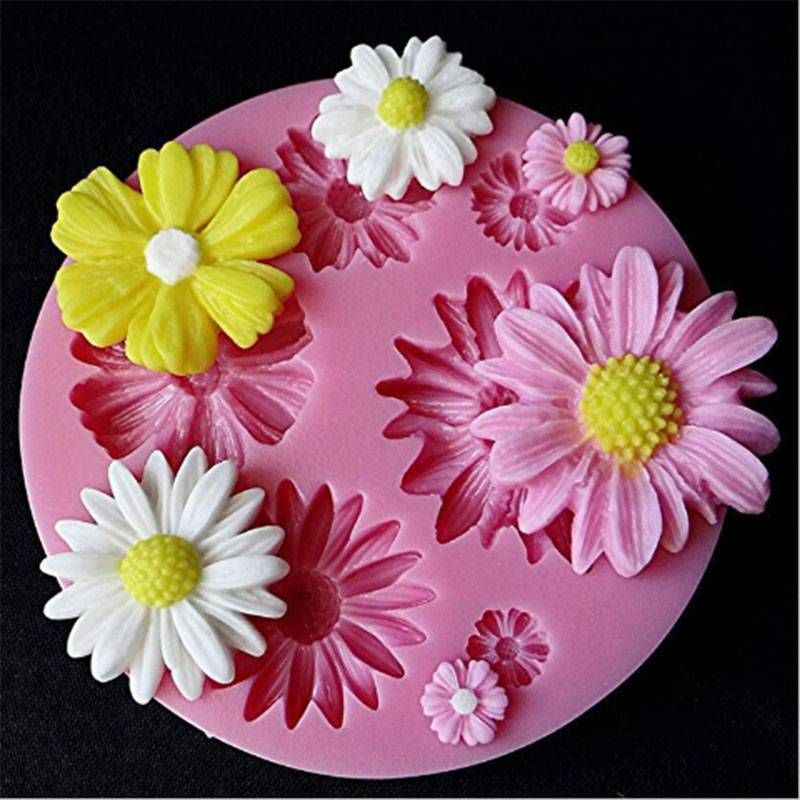 DIY Daisy Flower Silicone Mold Fondant Mold Cake Decorating Tools Kitchen Cake Mold 3D Silicone Baking Mould  D12--2