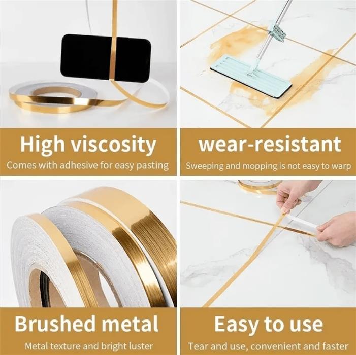1CM*50M Silver Gold Adhesive Floor Tile Strip Seam Sticker Copper Foil Tape Waterproof Wall Sealing Tape Home Decoration E-1179
