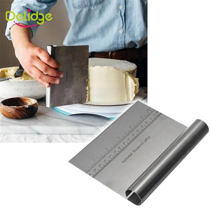 1 pc Pastry Cutter Stainless Steel Pizza Dough With Scale Scraper Cutter Kitchen Flour Slicer Baking Cake Spatulas Tool J--24