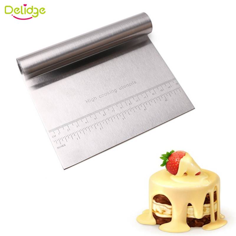 1 pc Pastry Cutter Stainless Steel Pizza Dough With Scale Scraper Cutter Kitchen Flour Slicer Baking Cake Spatulas Tool J--24